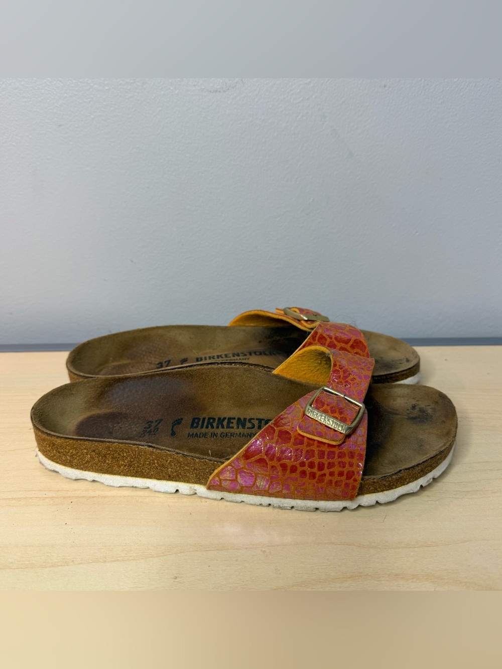 Birkenstock Madrid Sandals in Pink/Orange Croc Print